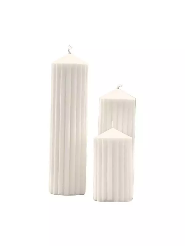 Set of Three Ribbed Candles- White