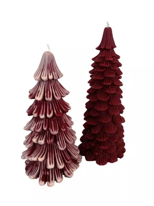 Christmas Tree Candles Set- Burgundy