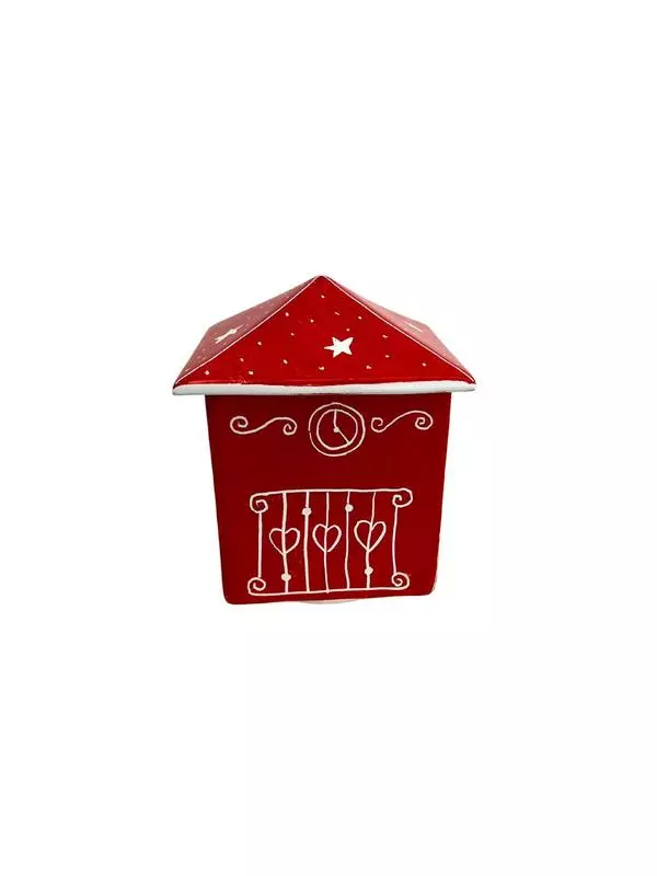 Candle in Porcelain House- Red