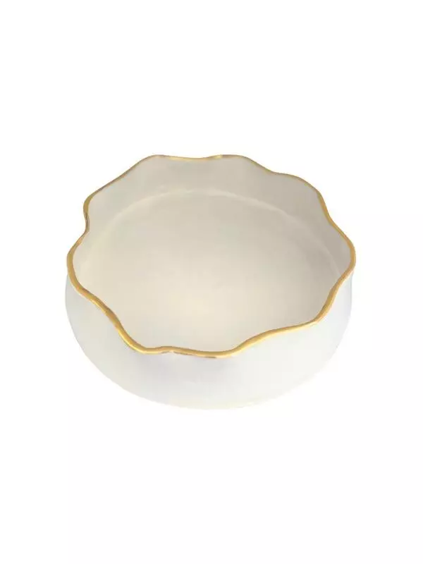 Round serving crumpled bowl- white & gold